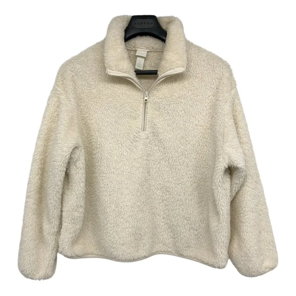 H&M Cream /  Off White Short 1/4 Zip Teddy Jacket size M - Picture 14 of 14